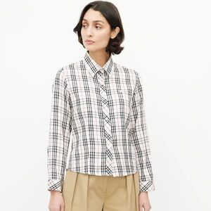 Burberry London Nova Check Plaid Button Front Shirt XS Chest Logo Tan/Black/Red